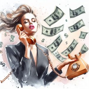 Business woman on phone making sales and making money.
