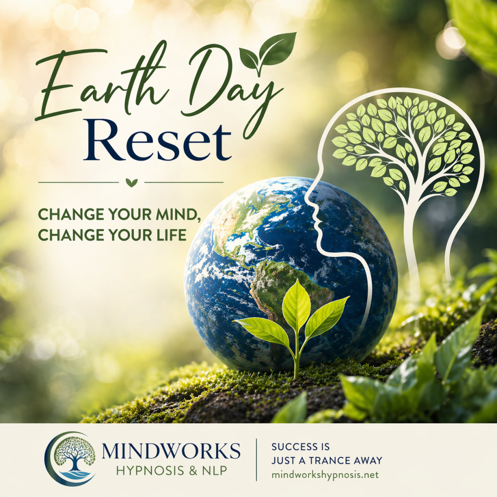 The planet earth and an outline of thriving growing mind.  Earth Day Hypnosis image.